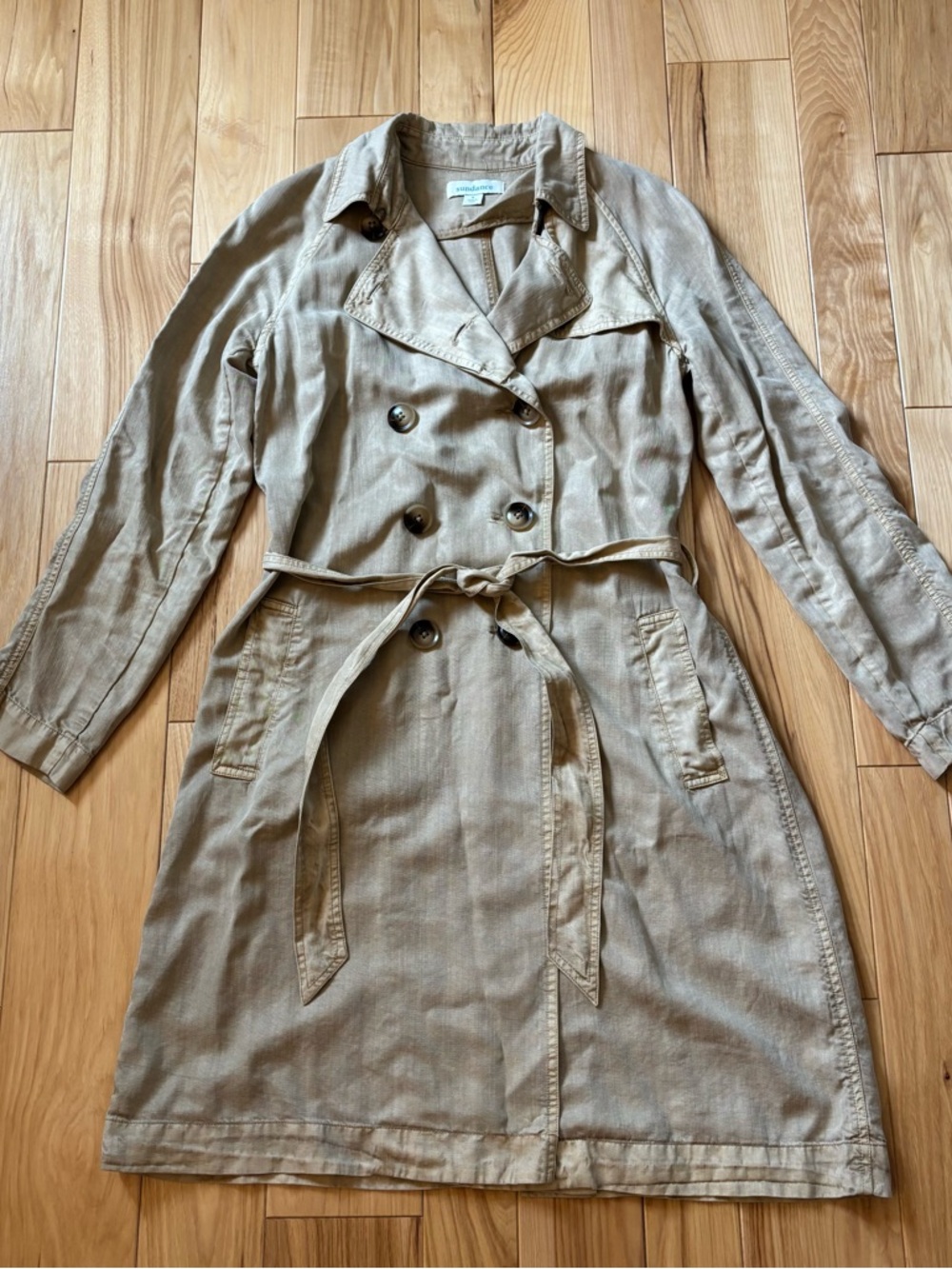 Sundance Tencel Khaki Double Breasted Trench Style Coat